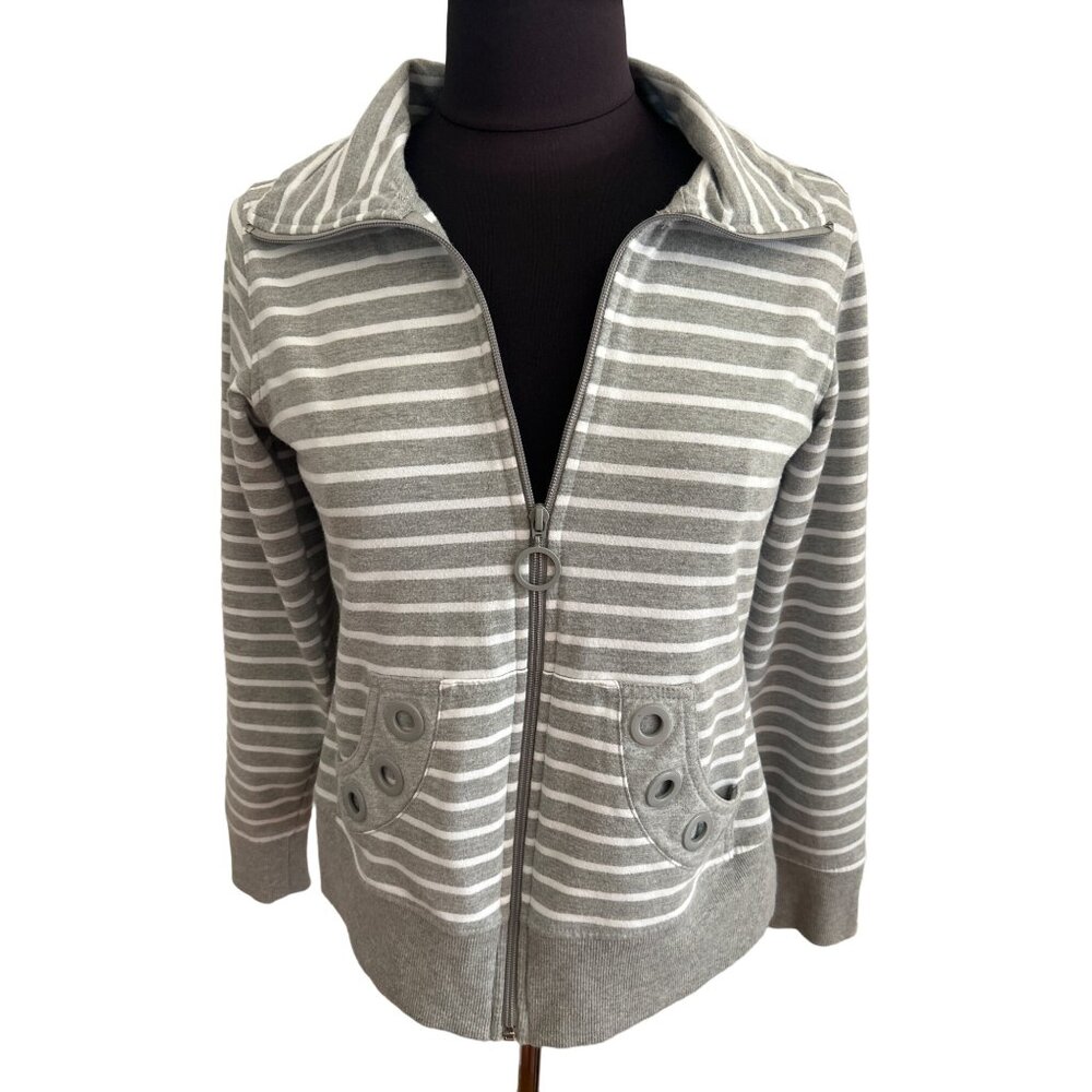 Coral Bay Energy Women's Gray & White Striped Zip-Up Jacket PS